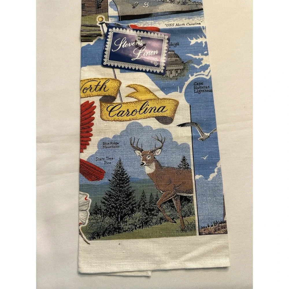 VTG  Linen Souvenir North Carolina Kitchen Dish Tea Towel‎ 26x16 NWT Stevens